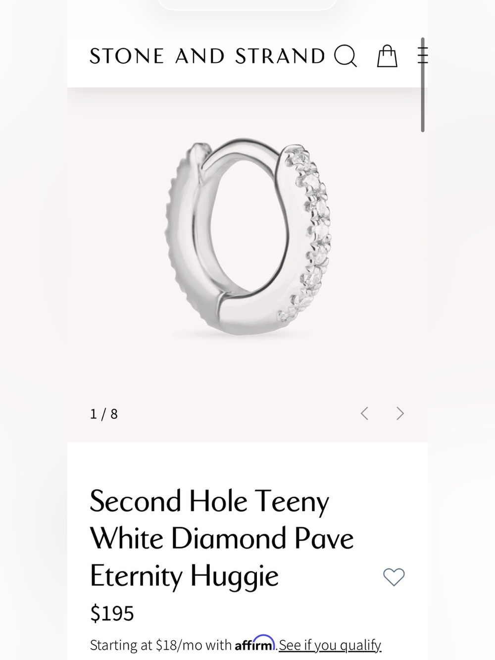 Stone and Strand Teeny White Diamonds Pave Eternity Huggie (single earring)